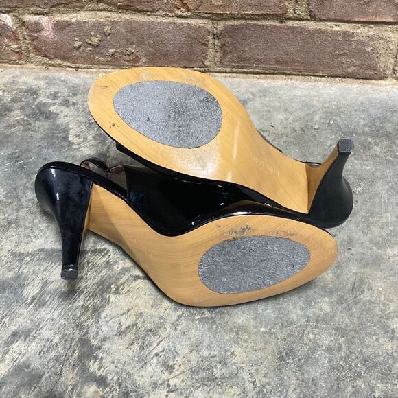 Calvin Klein Black Renee Patent Peep Toe SlingBack Heel Size 8.5 - Picture 6 of 8